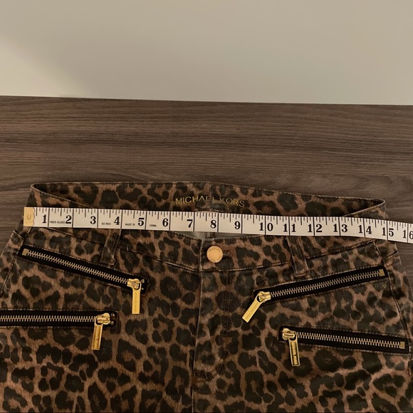 Michael Kors Brown Leopard Print Skinny Ankle Gold Zippered Pants - Picture 12 of 14